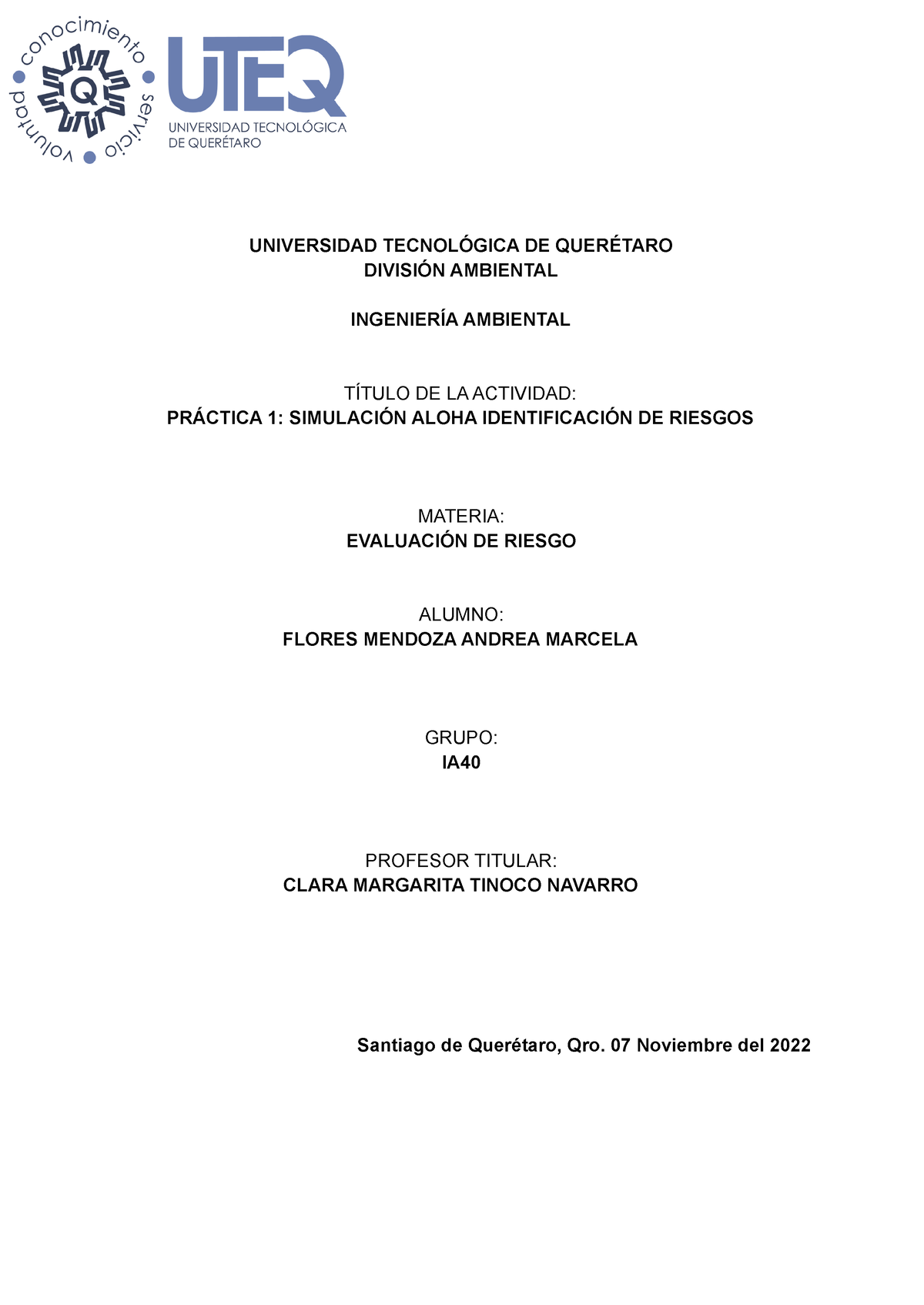 Práctica 1 Simulación Aloha identificación de riesgos - UNIVERSIDAD ...