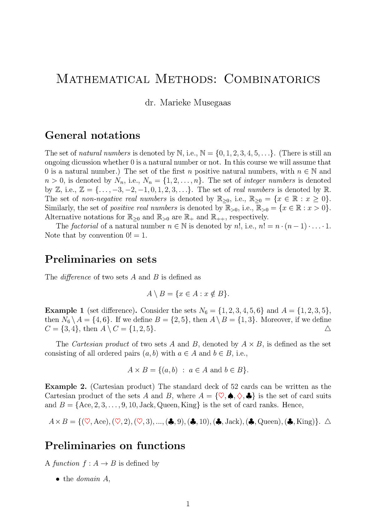 Handout Combinatorics - Mathematical Methods: Combinatorics Dr. Marieke ...