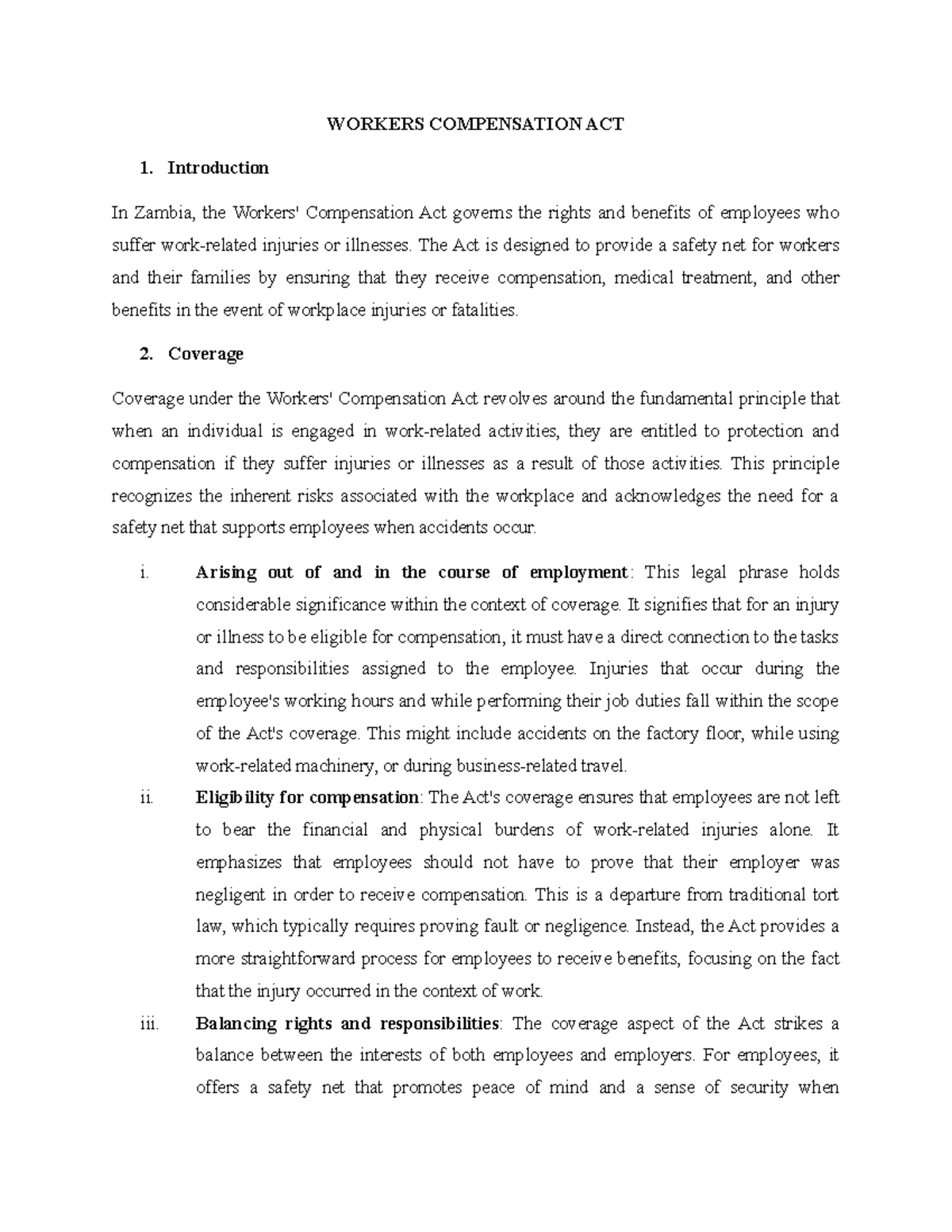 Workers Compensation ACT WORKERS COMPENSATION ACT Introduction In