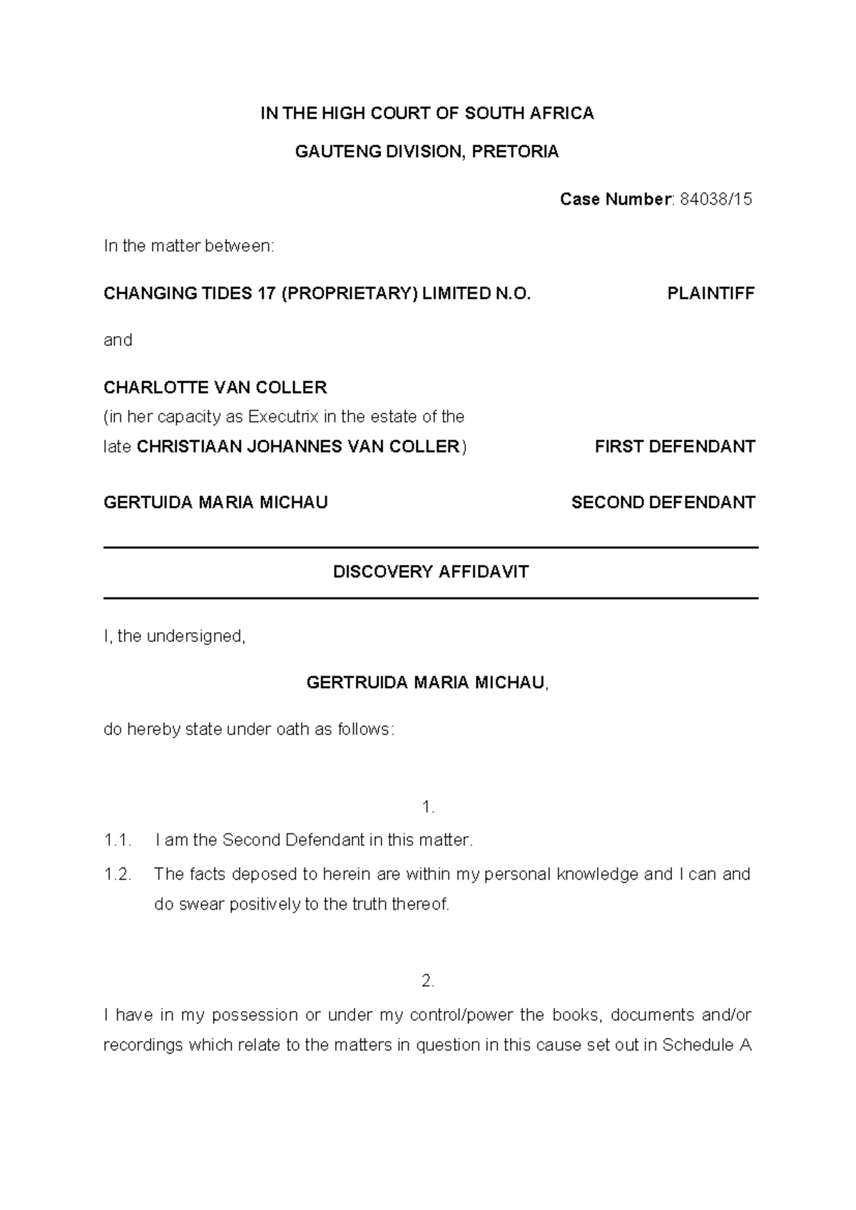 MB0170 - Discovery Affidavit - IN THE HIGH COURT OF SOUTH AFRICA ...