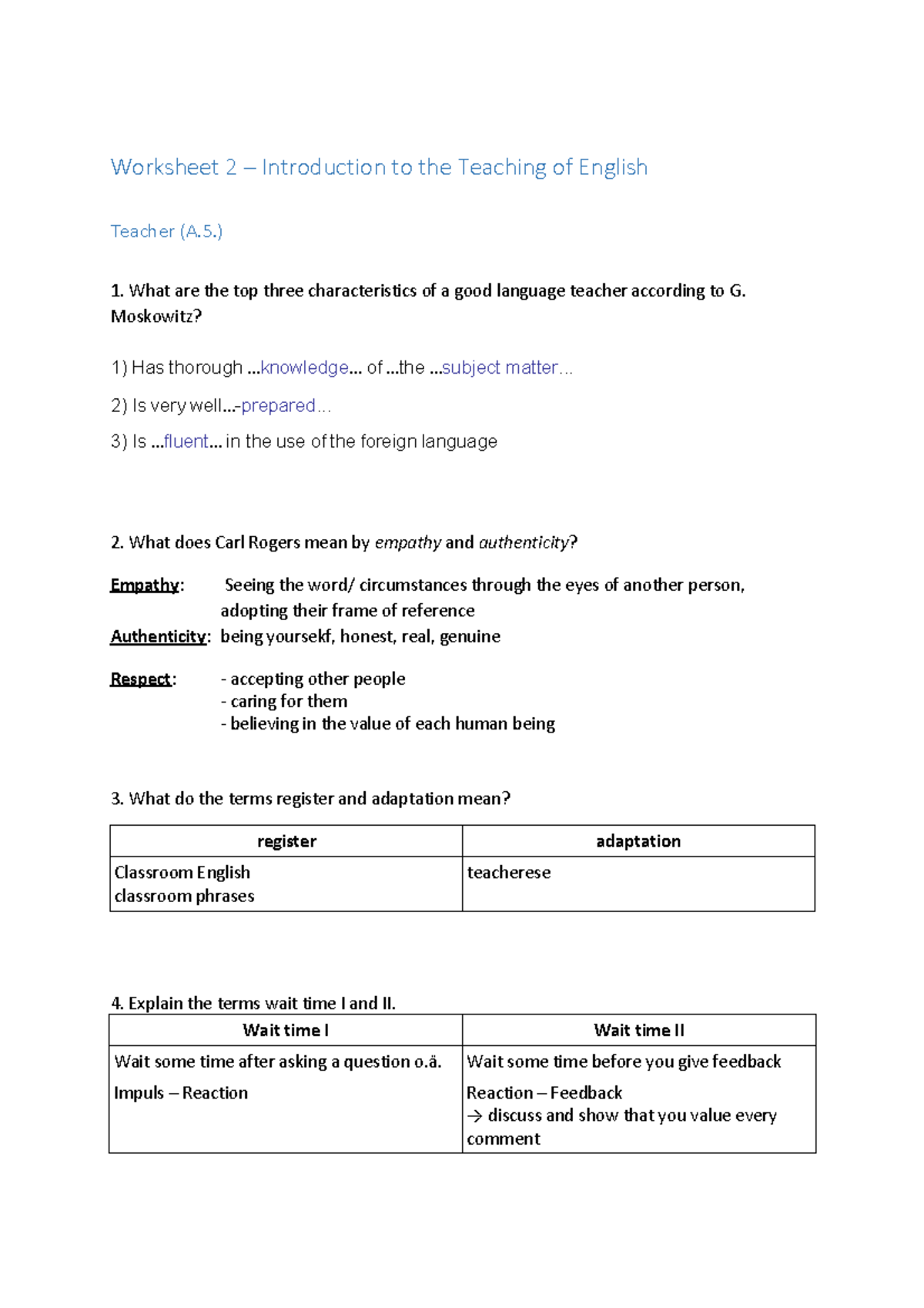 2 Tutorium Worksheet 2 - Teacher A.5 - Worksheet 2 – Introduction to ...