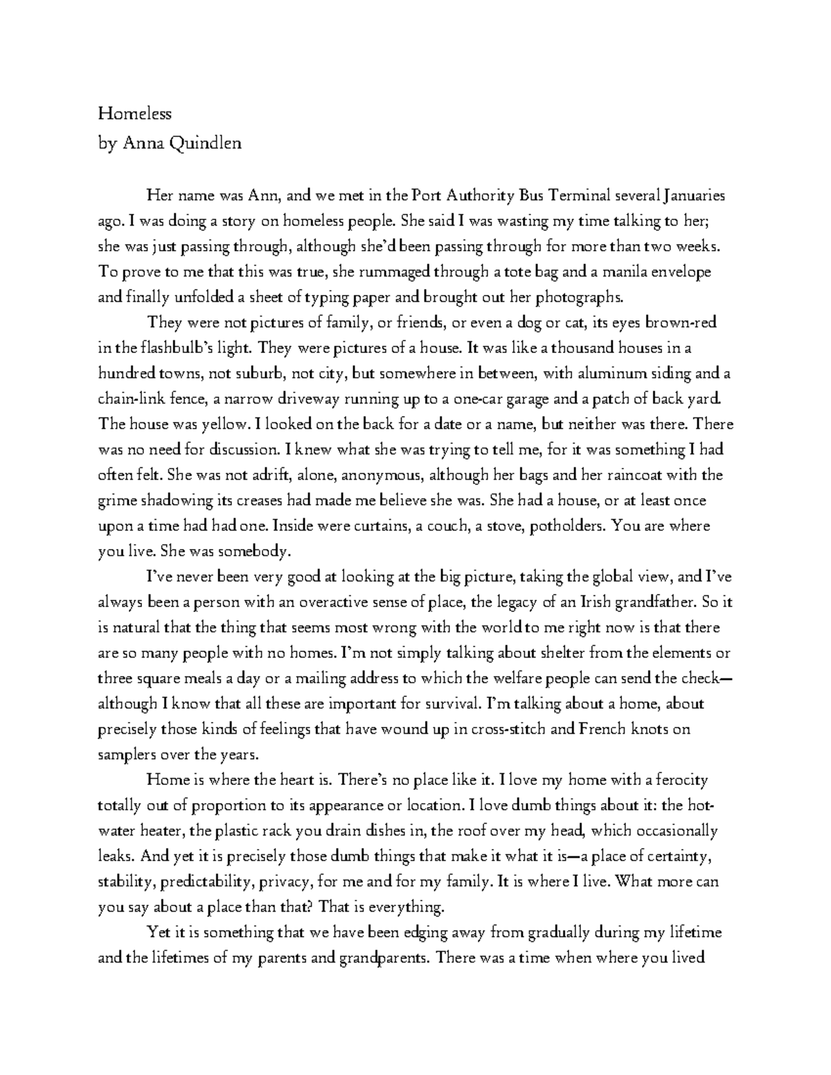 homeless descriptive essay