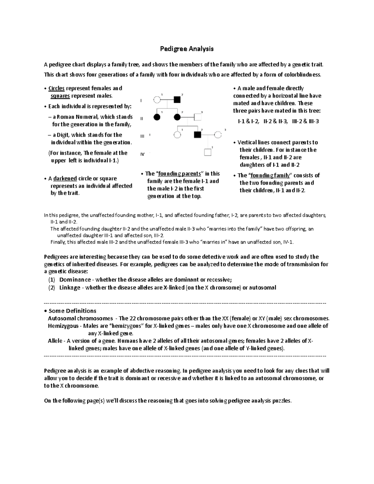 Instructions Hints on Genetic Pedigree - Pedigree Analysis A pedigree chart  displays a family tree, - StuDocu