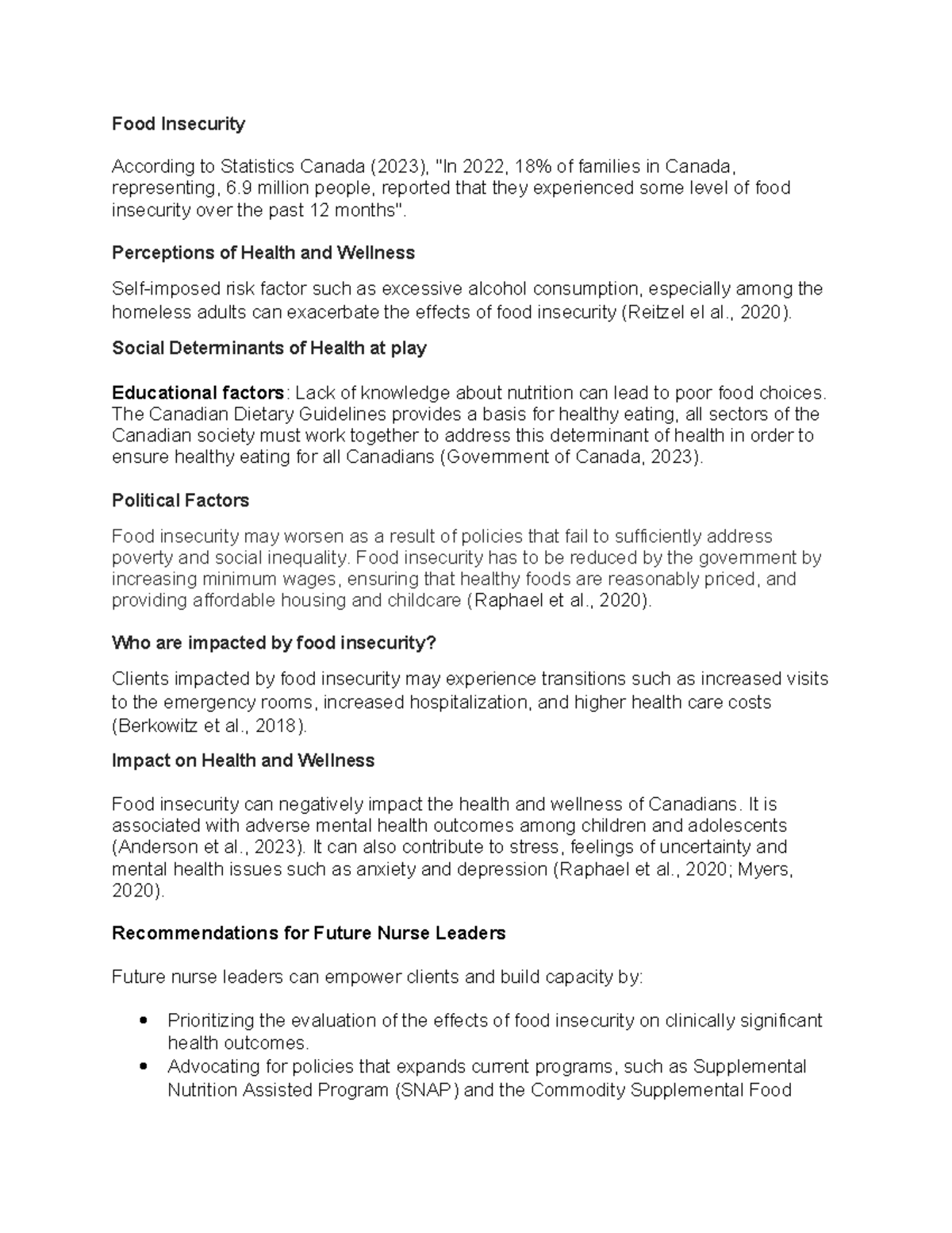 Food Insecurity - Food Insecurity According to Statistics Canada (2023 ...