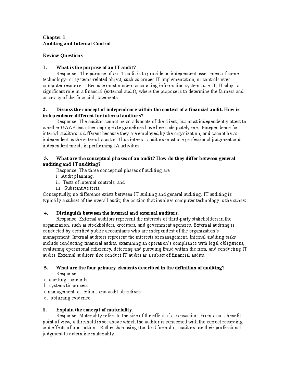 SM Ch1 - Answer Key - Accountancy AC Chapter Auditing And Internal ...