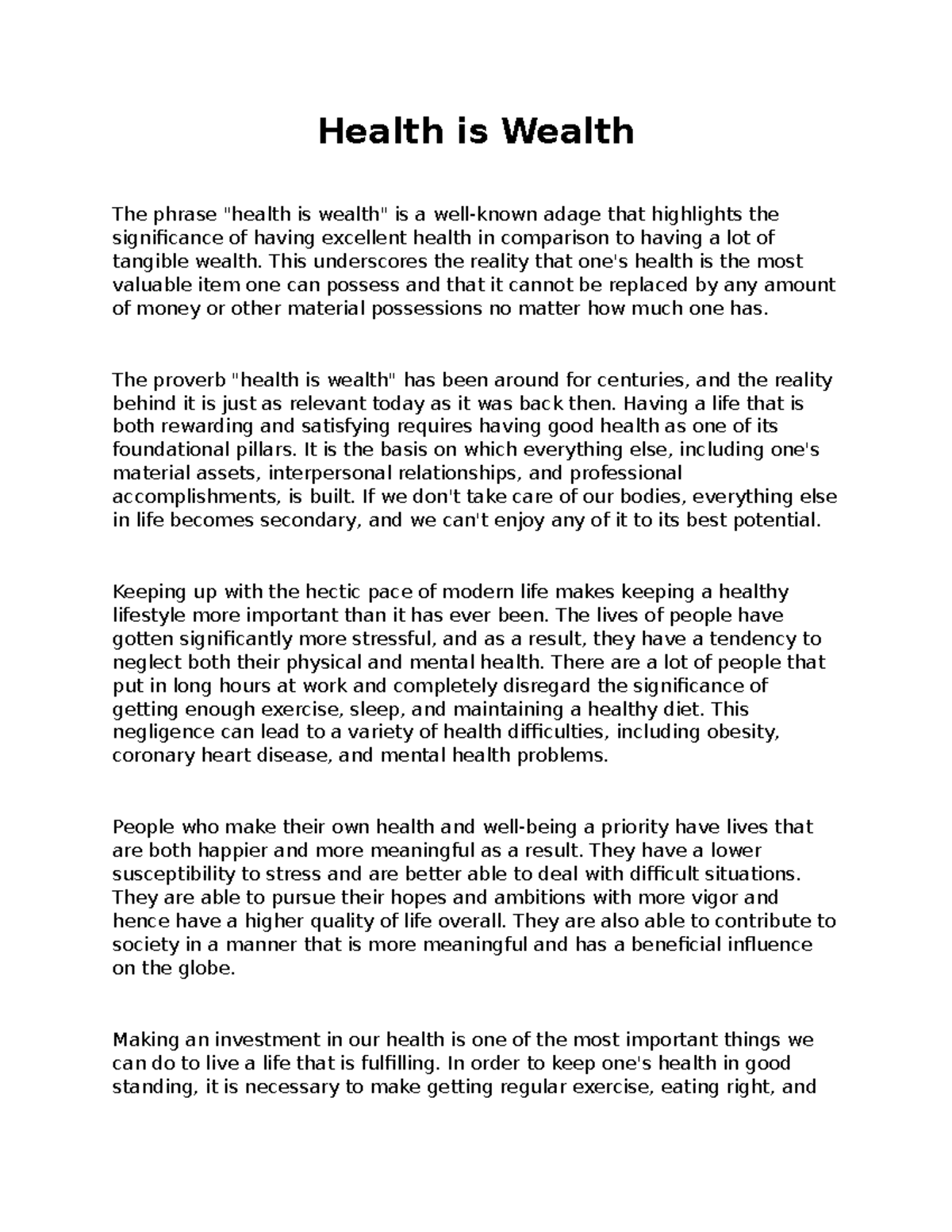 health and wealth essay