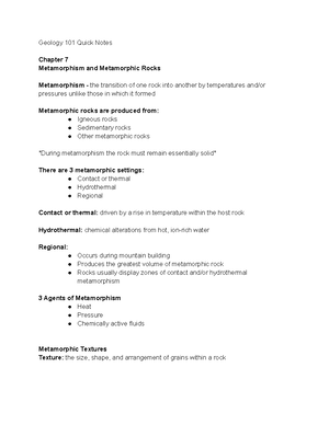 Geology 101 Quick Notes Chapter 3 - . it cooled) - Mineral composition ...