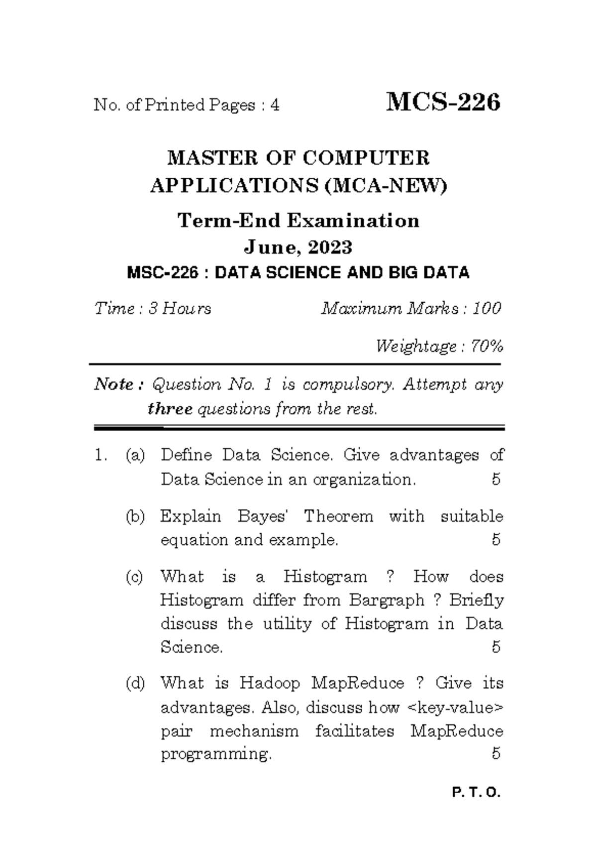 MCS-226 - My course related - P. T. O. No. of Printed Pages : 4 MCS ...