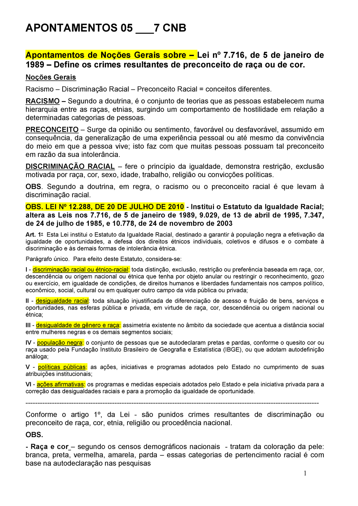 5 Aula - Lei De Preconceito De Raça E Cor - APONTAMENTOS 05 CNB ...