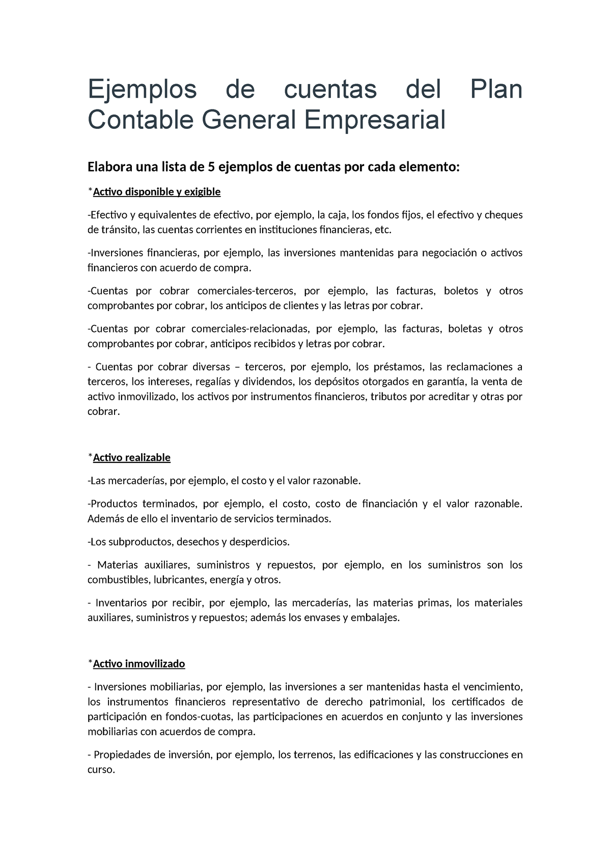 Ejemplos De Cuentas Del Plan Contable General Empresarial Ejemplos De