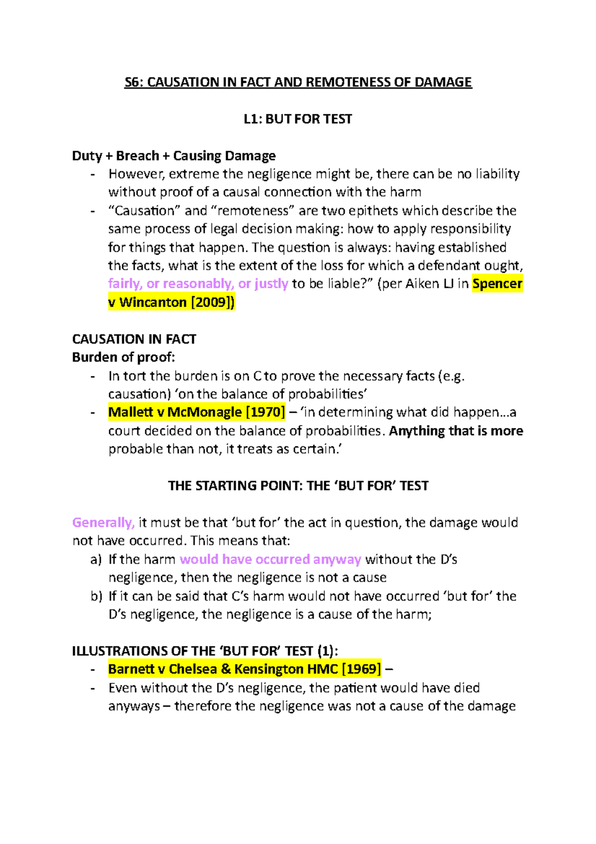 S6- Causation in Fact - Seminar work - S6: CAUSATION IN FACT AND ...