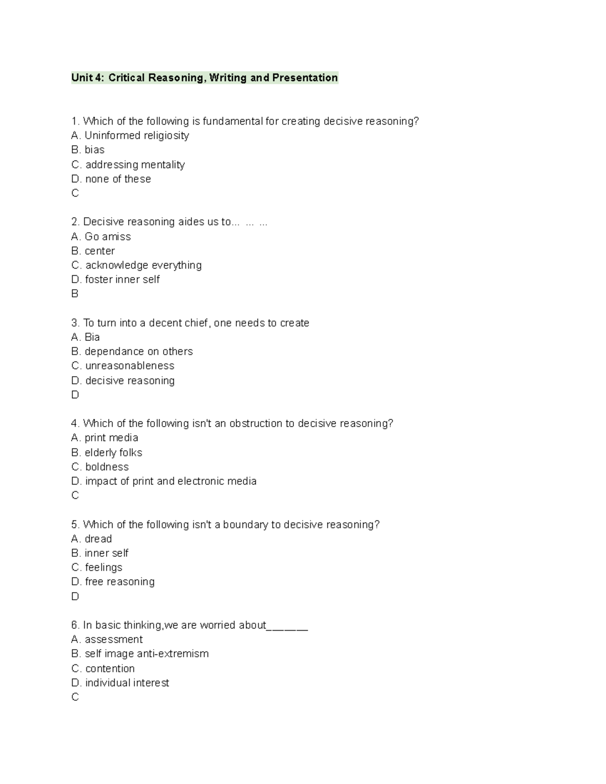 critical reasoning writing and presentation