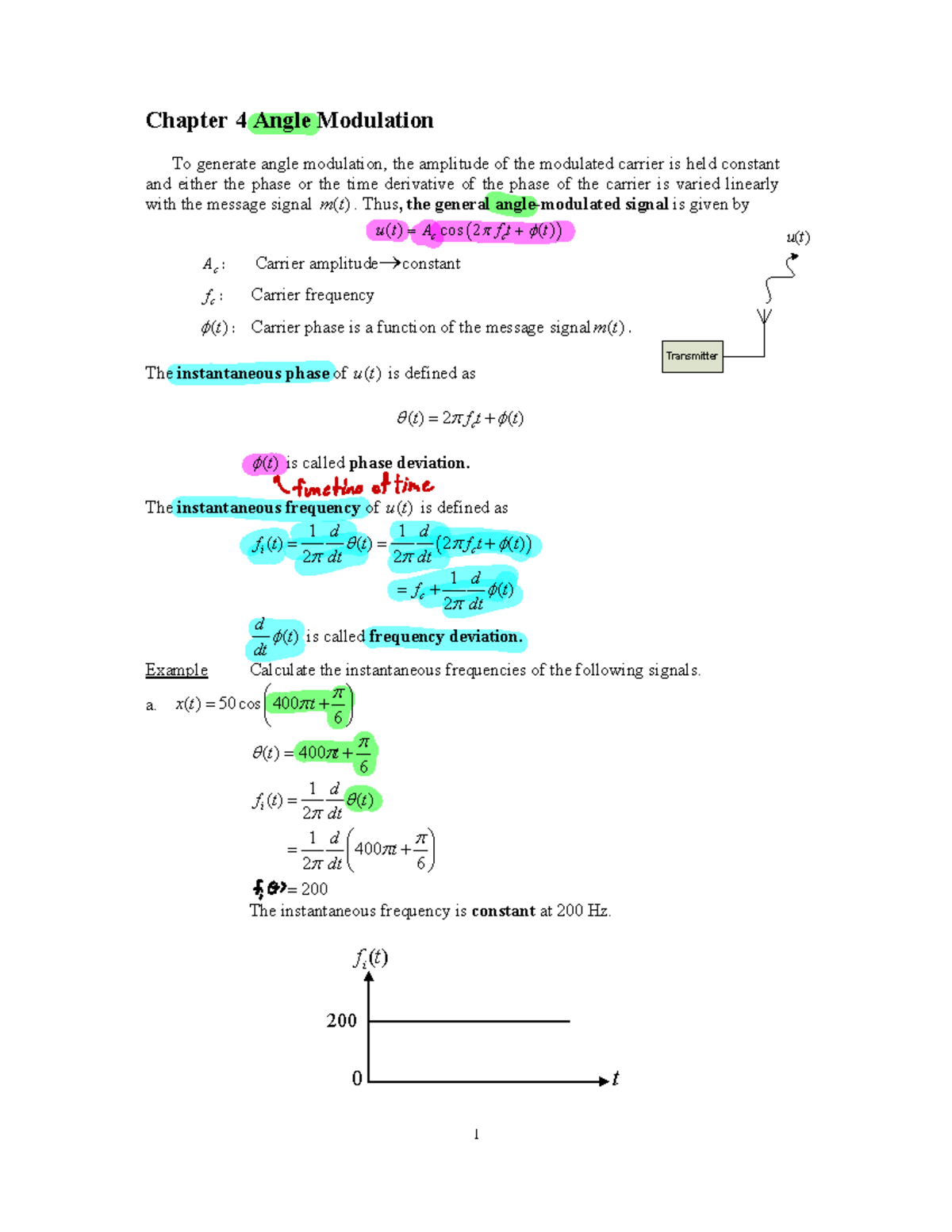EIE221 Chapter 4 - Lecture notes 4 - Chapter 4 Angle Modulation To ...
