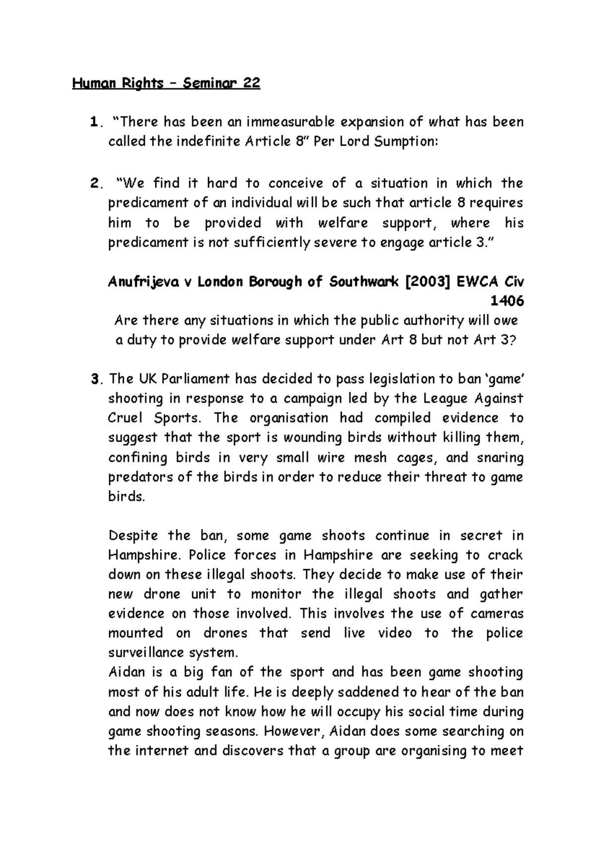 Week 22 Seminar - Lecture notes 22 - Human Rights – Seminar 22 1 ...