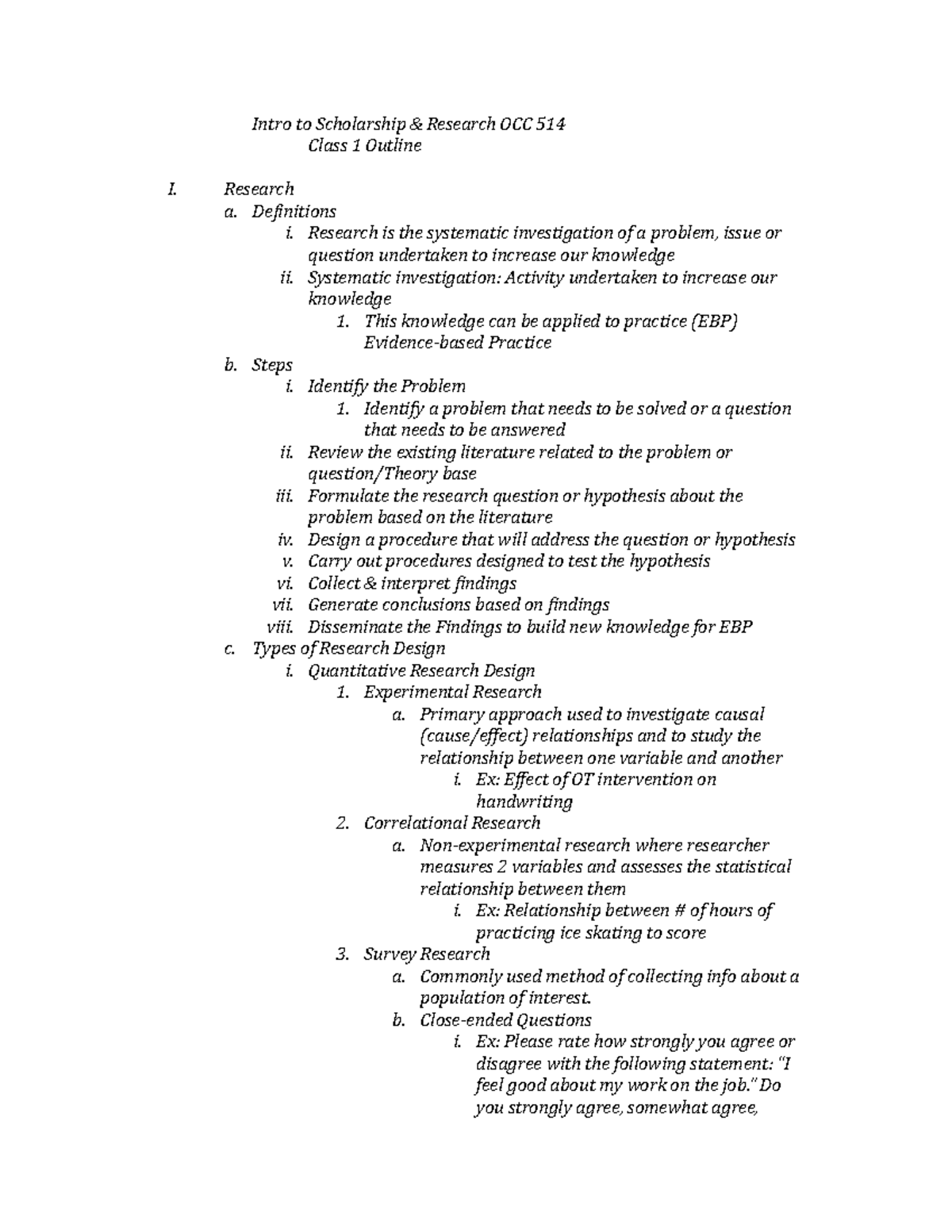 OCC 514 Outline - Dr. Sheth - Intro to Scholarship & Research OCC 514 ...