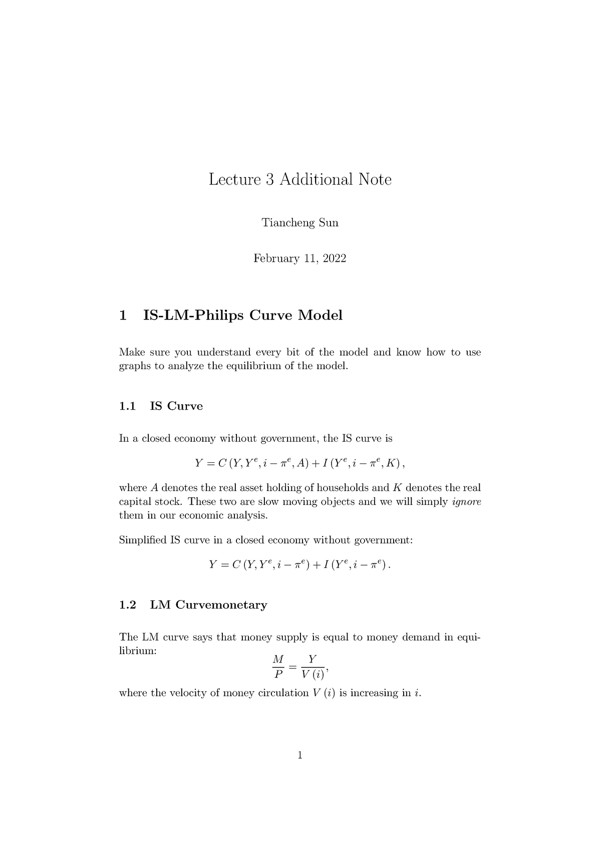 Lecture 3 Note - Lecture 3 Additional Note Tiancheng Sun February 11 ...