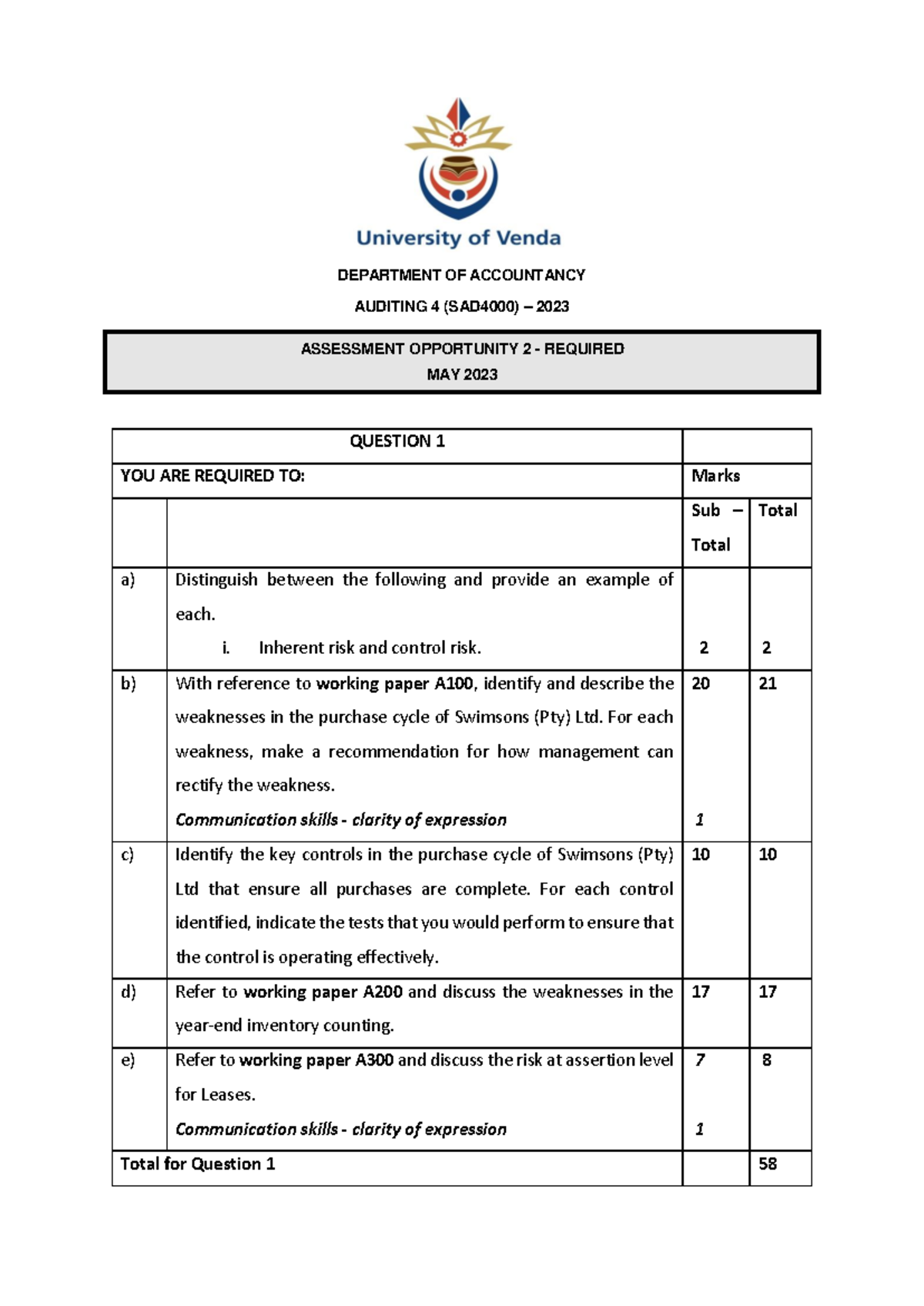 SAD4000 Assessment 2 required final - DEPARTMENT OF ACCOUNTANCY ...