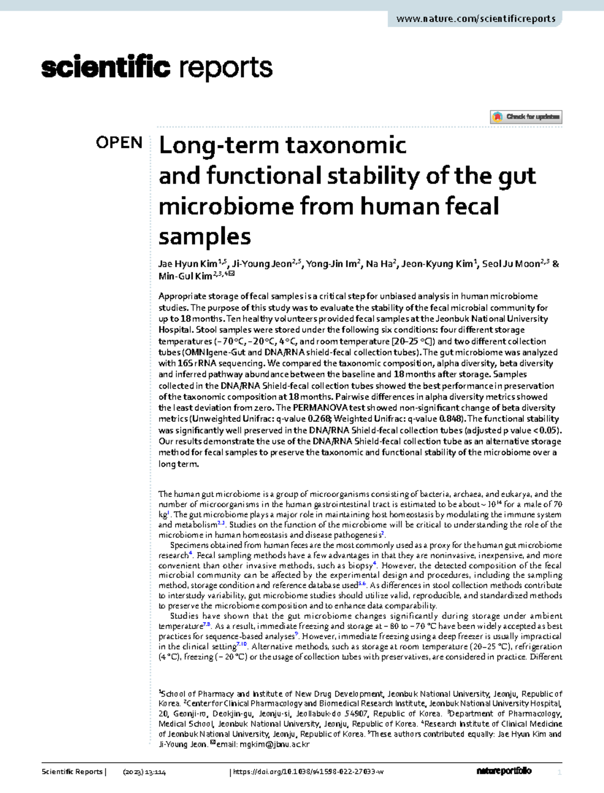 Microbiome -Long-term taxonomic and functional stability of the gut ...