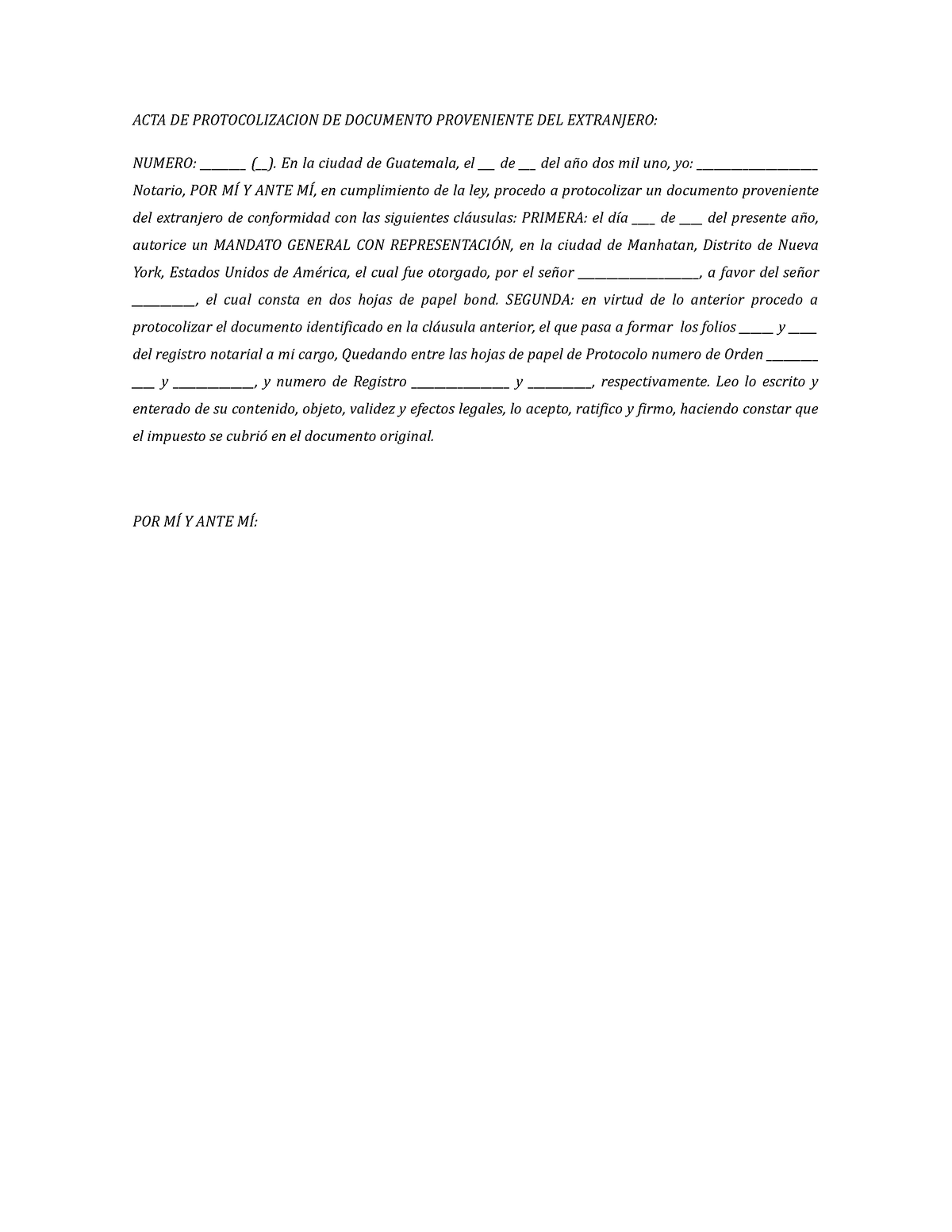 Acta De Protocolizacion De Documento Proveniente Del Extranjero Acta De Protocolizacion De 3547