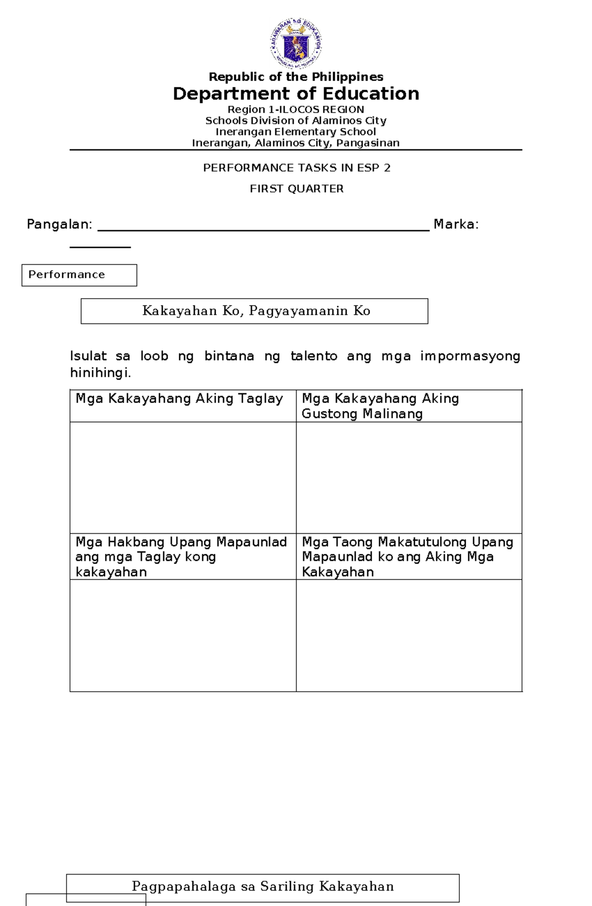 Performance task' - mmm - Republic of the Philippines Department of ...
