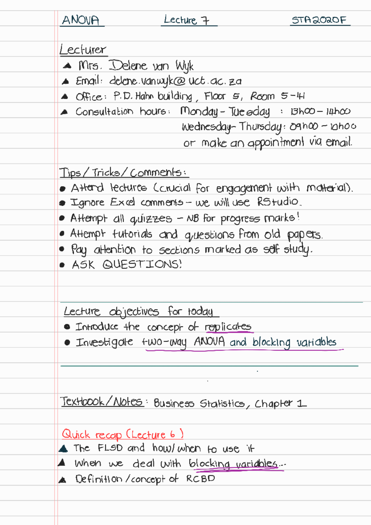 Lecture 7 - STA2020F - Studocu