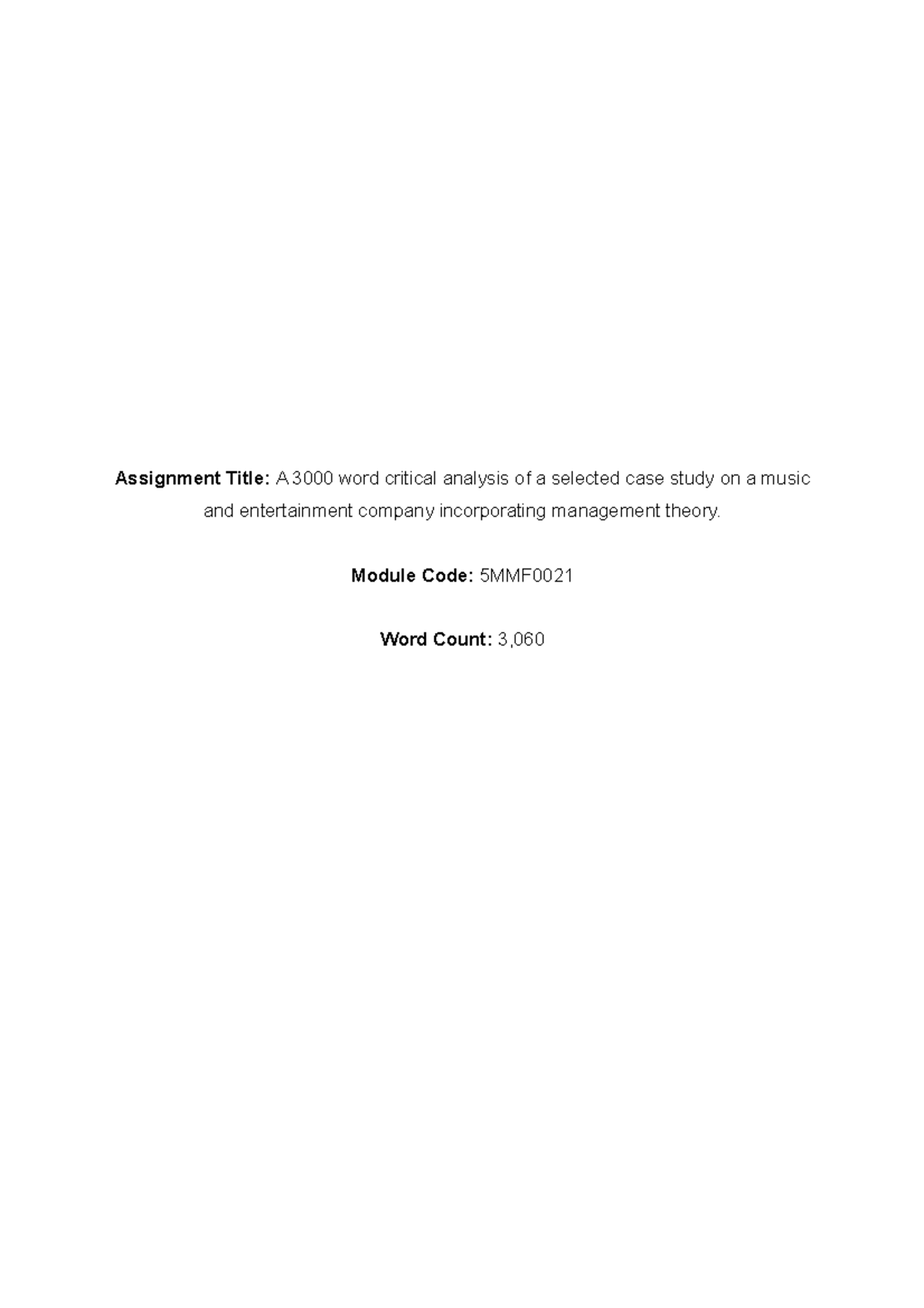 Company Management Universal Report - Assignment Title: A 3000 word ...