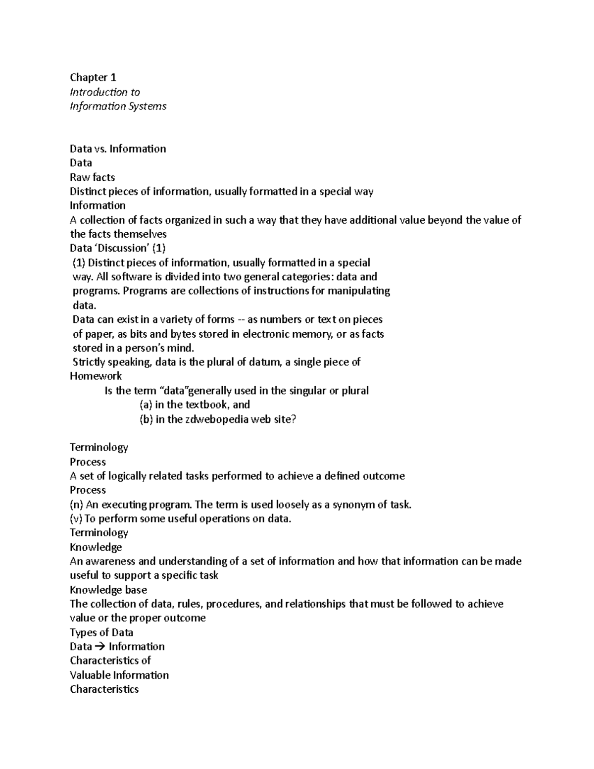 IS - Lecture notes 1 - Chapter 1 Introduction to Information Systems ...