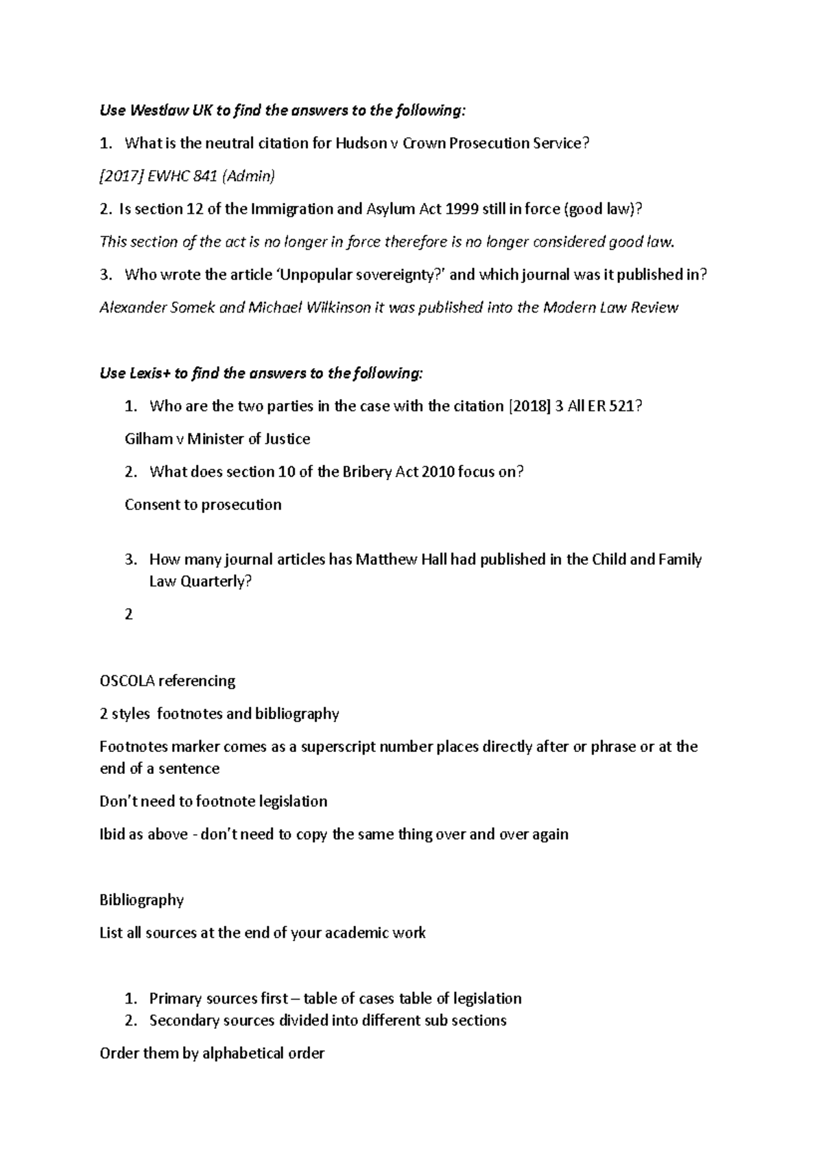 Seminar 2 - Use Westlaw UK to find the answers to the following: What ...