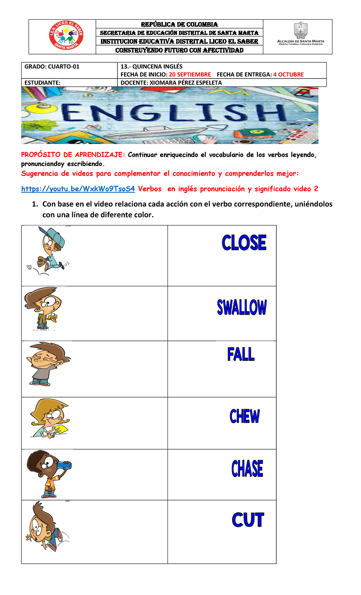 13 Quincena Inglés Septiembre 20 A 4 Octubre Grado 401 República de