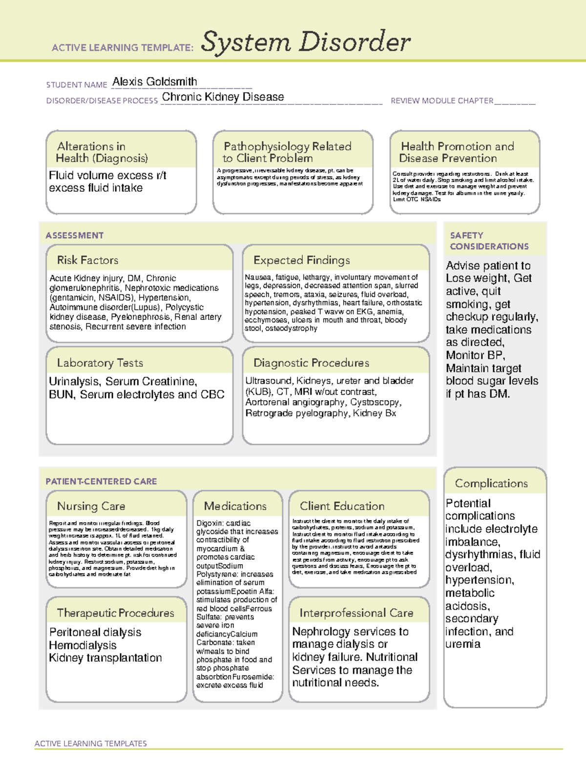 Chronic kidney disease Ati system disorder NURS 226 - ACTIVE LEARNING ...