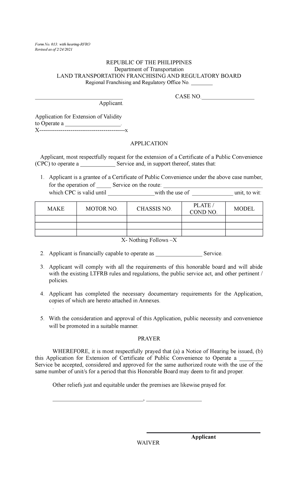 Rfro Application Extension Of Validity Form No 013 With Hearing Rfro Revised As Of 224 9191