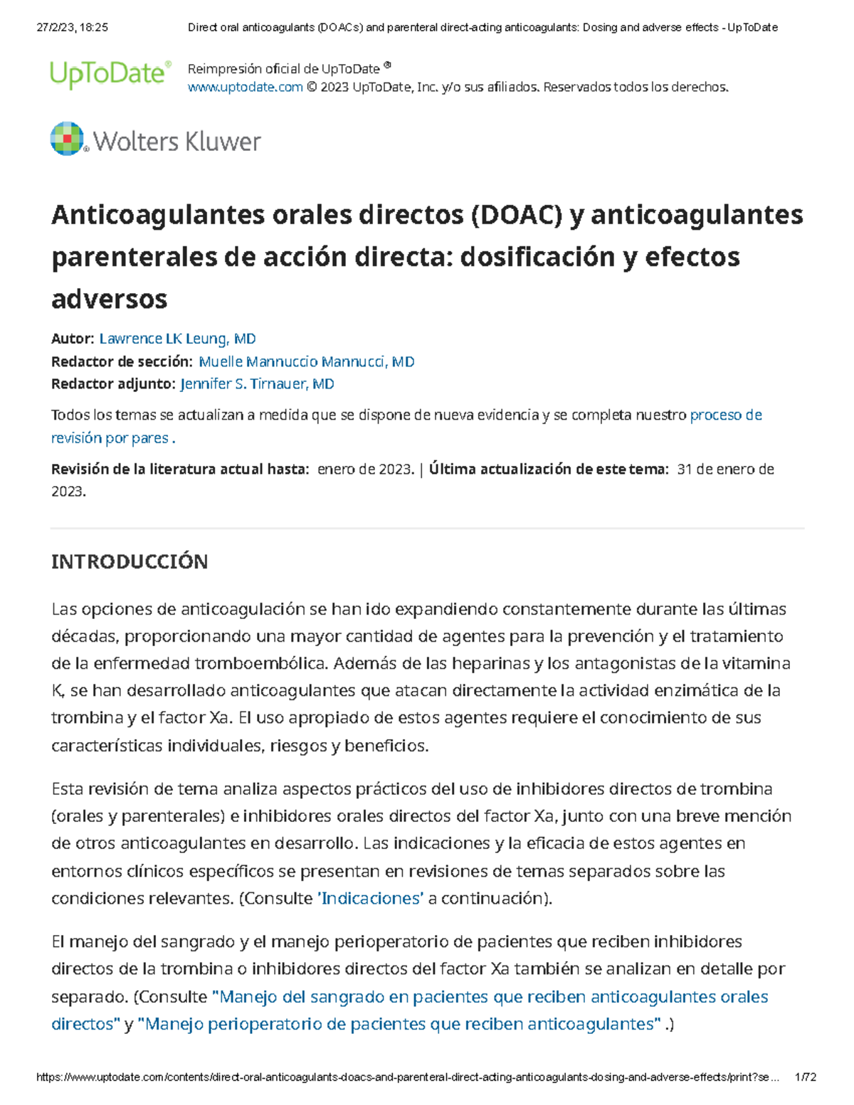 Direct oral anticoagulants (DOACs) and parenteral directacting
