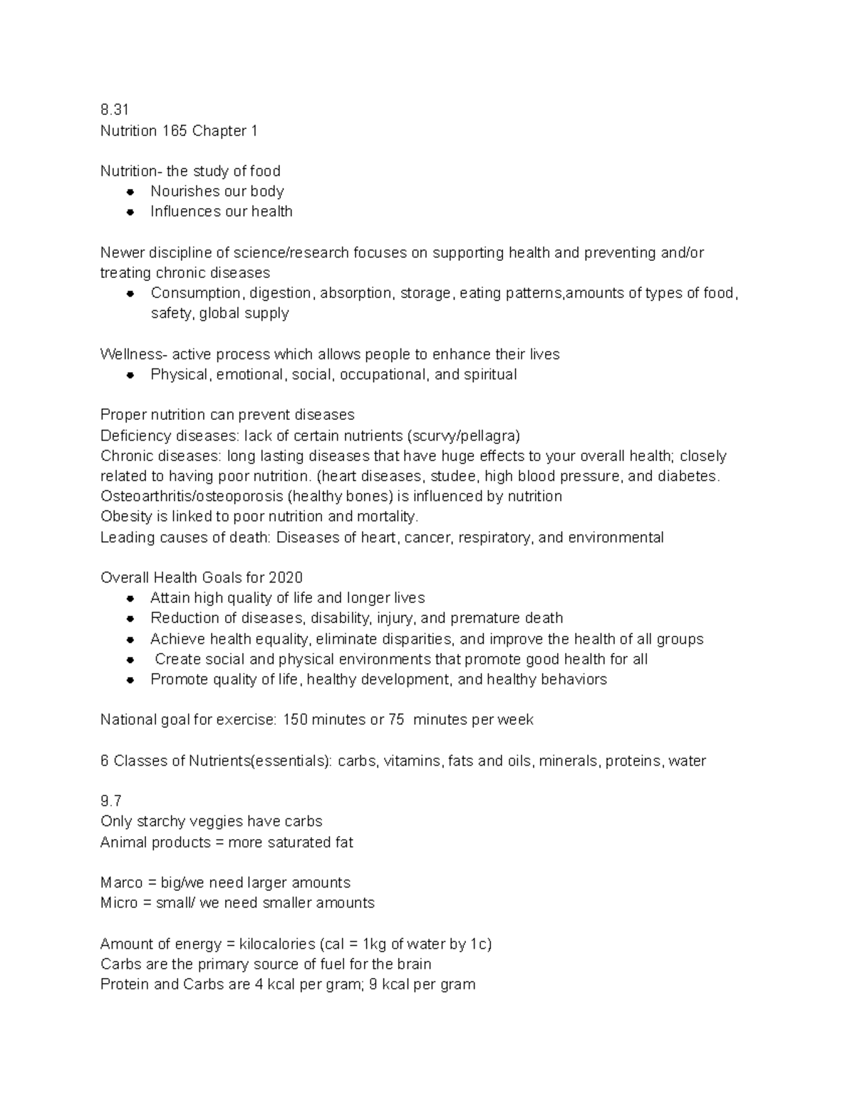 Nutrition 165 8 - In class notes Chapter 1 - 8. Nutrition 165 Chapter 1 ...
