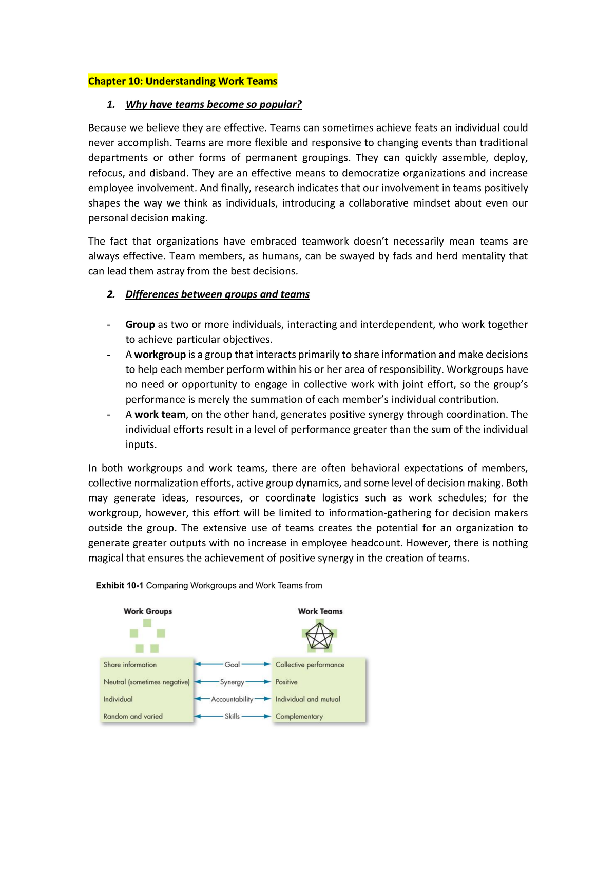 Tema 10 OB - Tema 10 - Chapter 10: Understanding Work Teams 1. Why Have ...