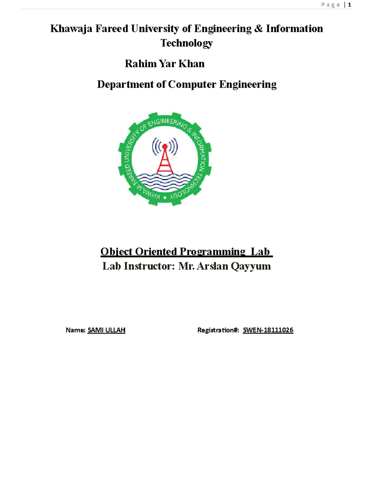 OOP Lab Manuals for BS SOFTWARE ENGINEERING - Khawaja Fareed University ...