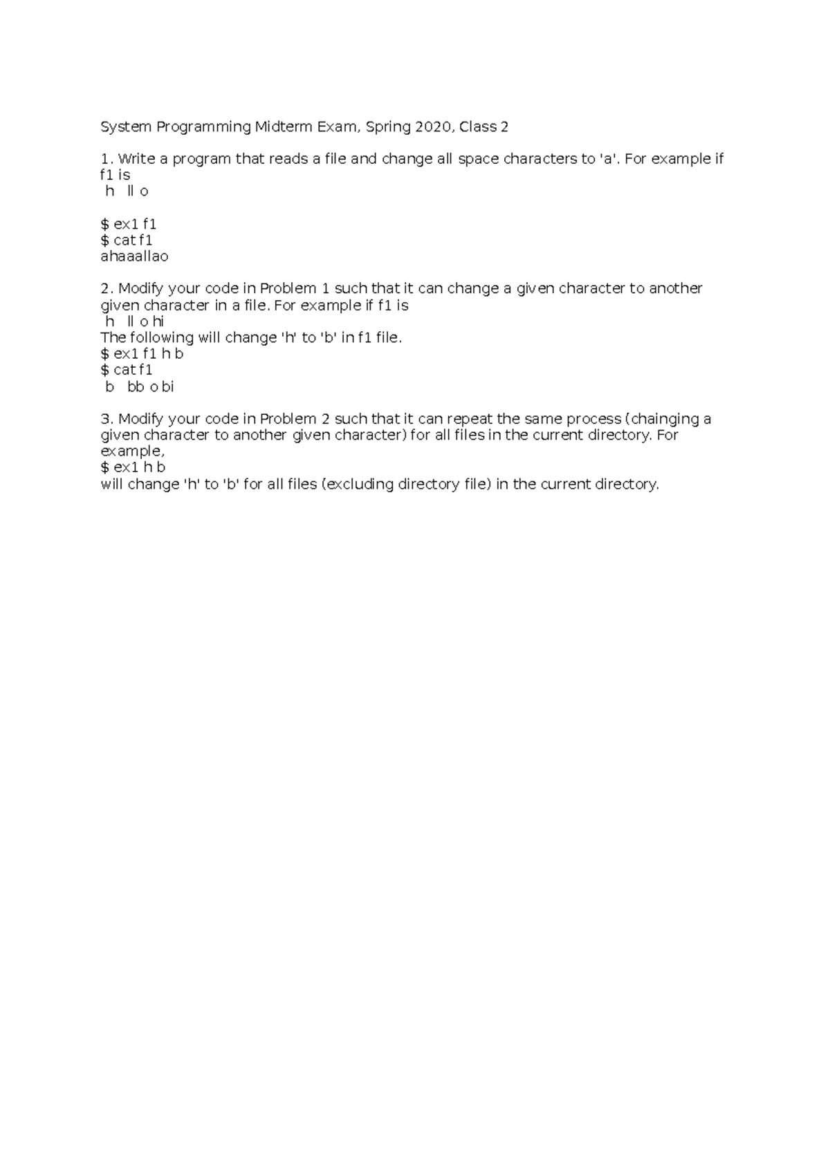 Mid2 - 시프 중간 - System Programming Midterm Exam, Spring 2020, Class 2 ...
