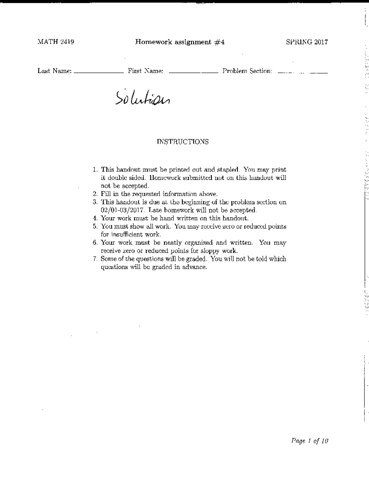 HW4solution - hwk 4 - MATH 2419 Last Name: [\3 O1 Homework assignment ...
