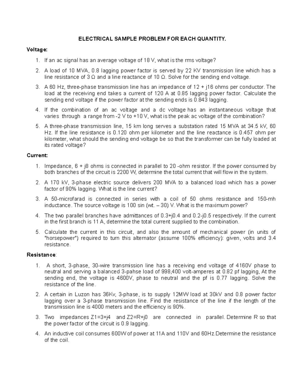 Electrical Quantities and their Metric Prefixes ELECTRICAL SAMPLE