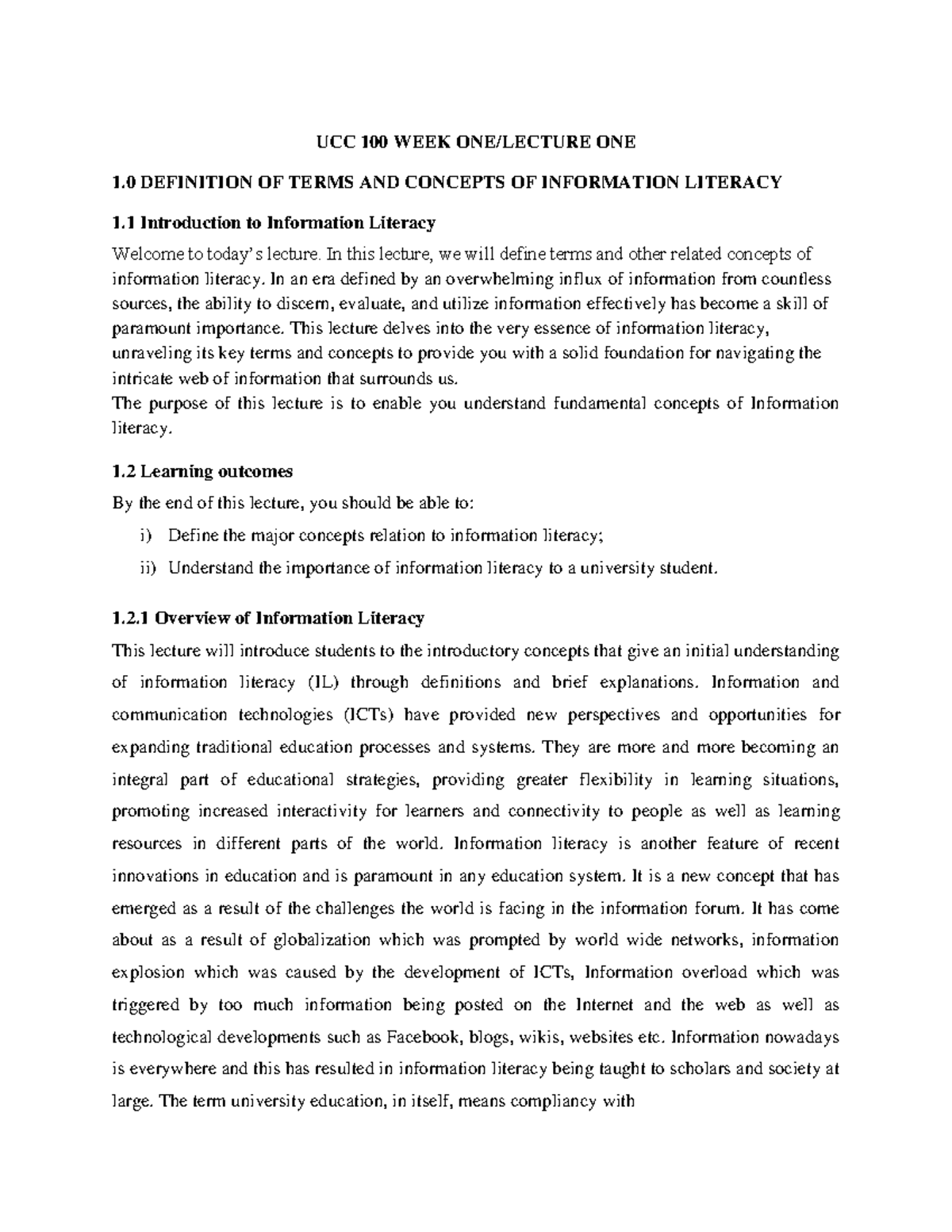 UCC 100 Lecture ONE UCC 100 WEEK ONE/LECTURE ONE 1 DEFINITION OF