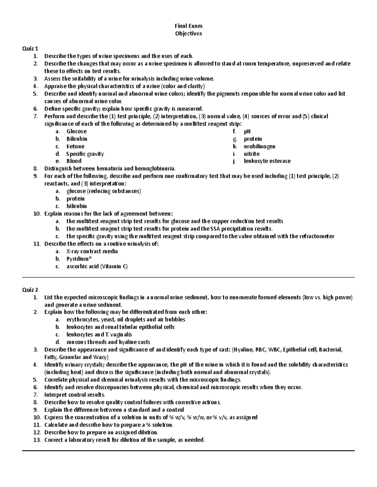 Objectives Final Exam for Clinical Correlations Final Exam Objectives