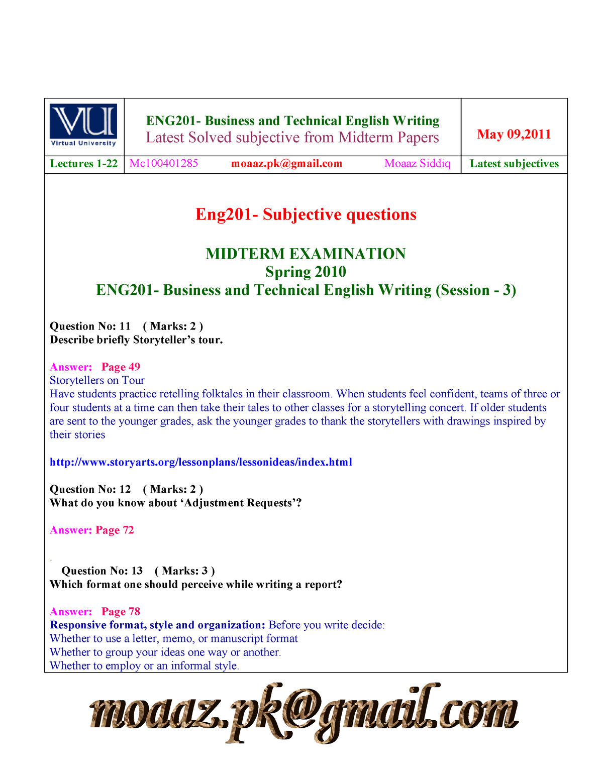 ENG201 Midterm Subjectives Solved With References By Moaaz Vustudy ...