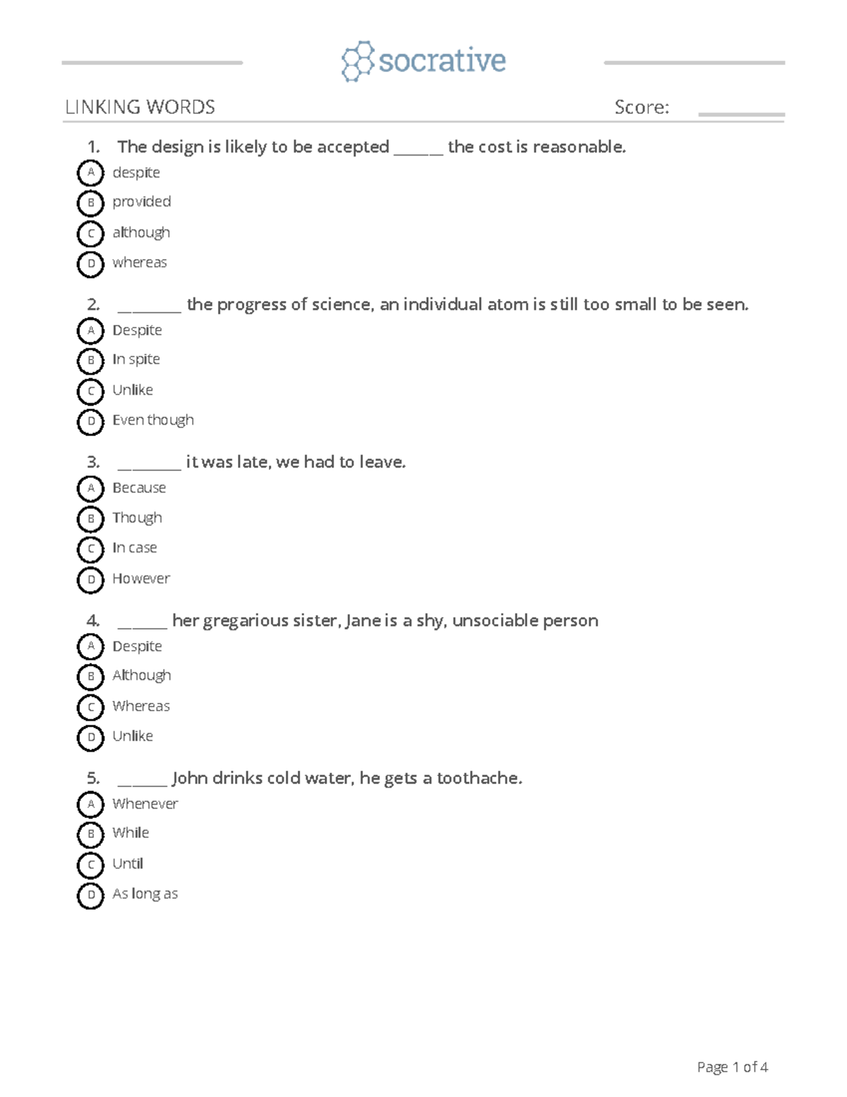Linking words - Un test qui date de l'année passée. - LINKING WORDS1 ...