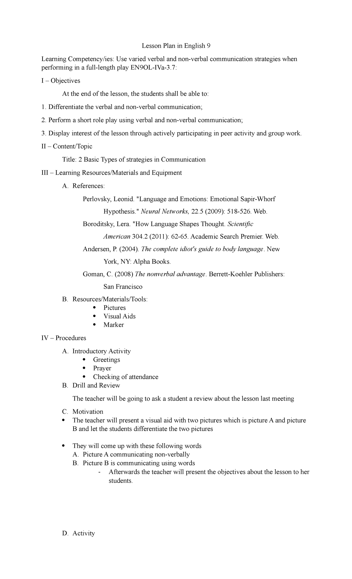 S IME Datailed Lesson-Plan-for demo Topic communication strategies 2 ...