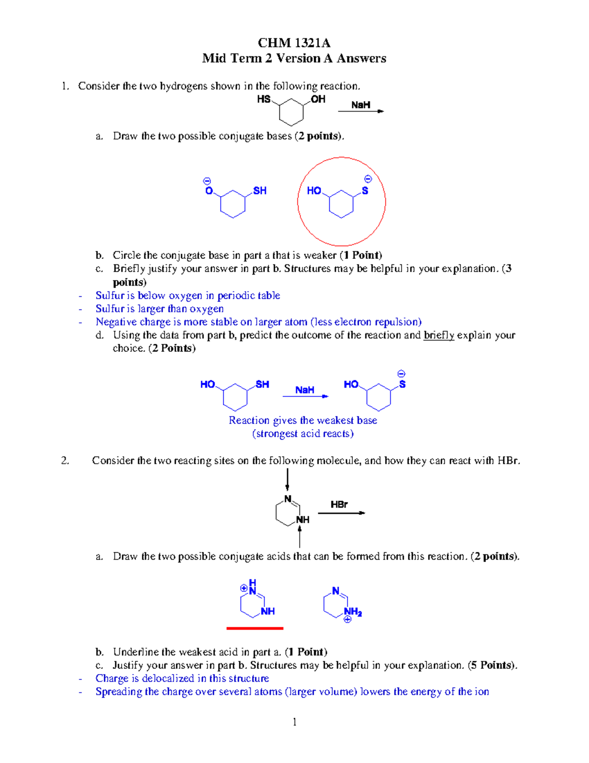 Mid-term 2 2023 version A answers - CHM 1321A Mid Term 2 Version A ...