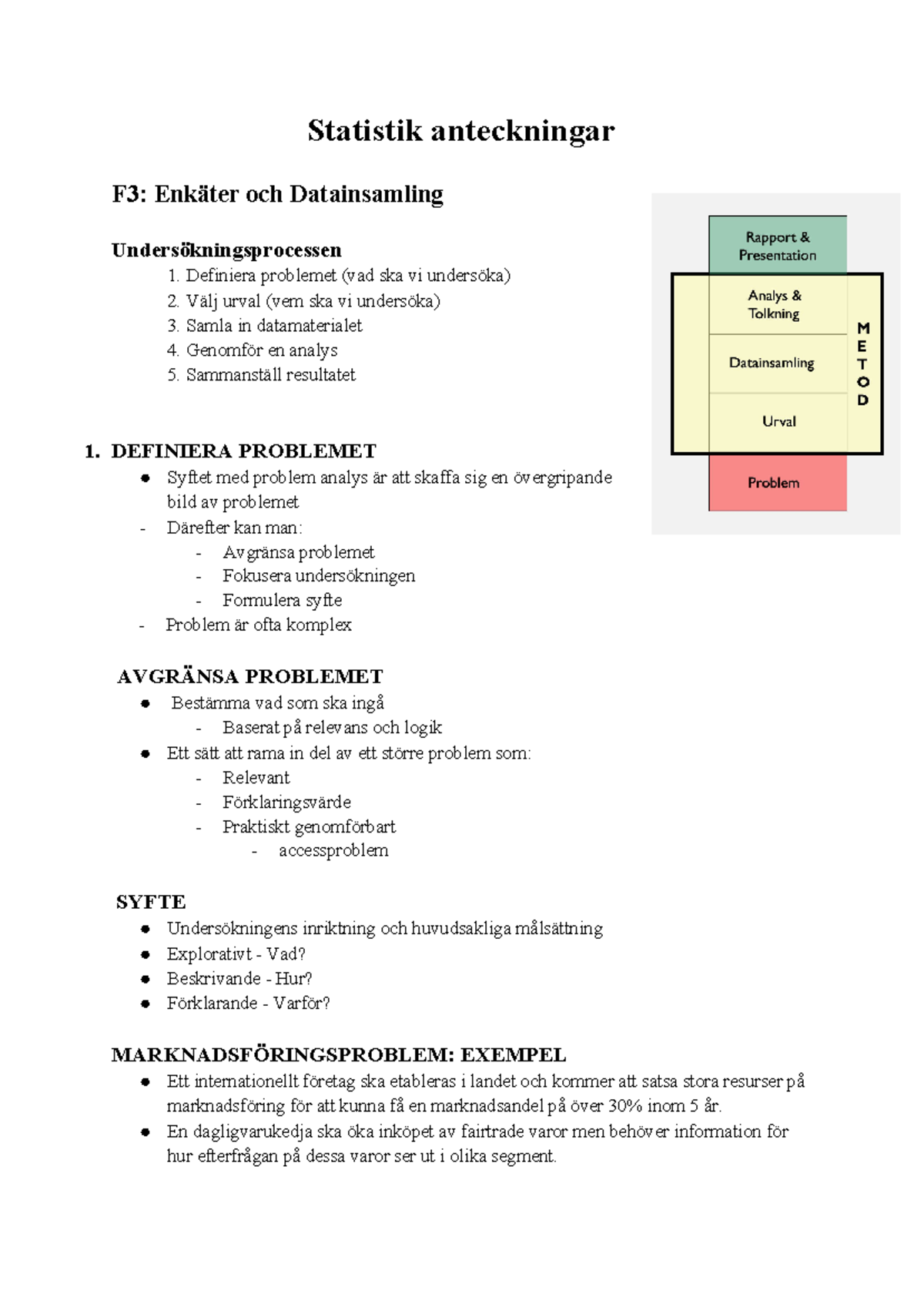 Statistik Anteckningar - F3 - Statistik Anteckningar F3: Enkäter Och ...