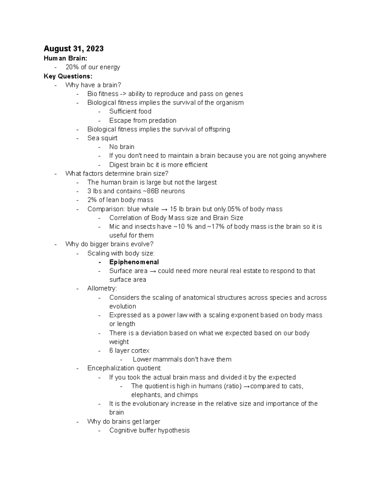 Human Brain Lecture Notes August 31 2023 Human Brain 20 Of Our Human Brain Lecture Notes August 31 2023 Human Brain 20 Of Our