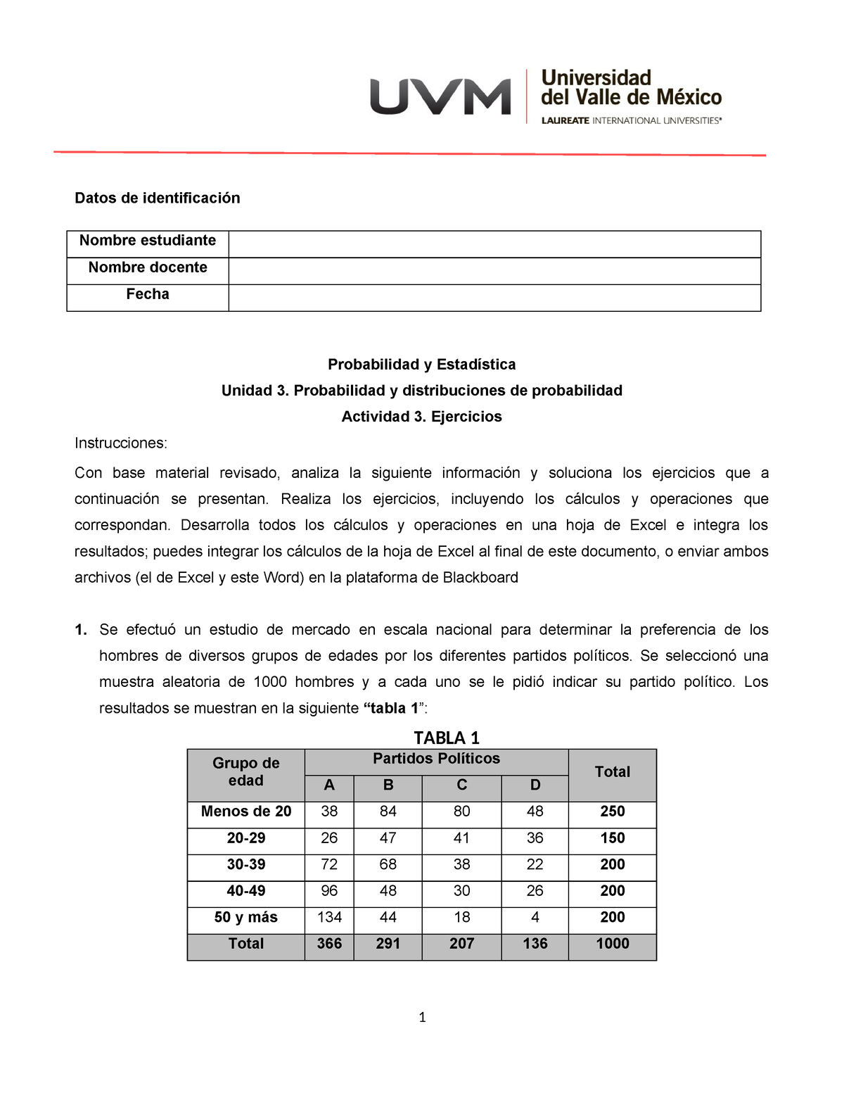 PROBABILIDAD Y DISTRIBUCIONES DE PROBABILIDAD - Datos De Identificación ...