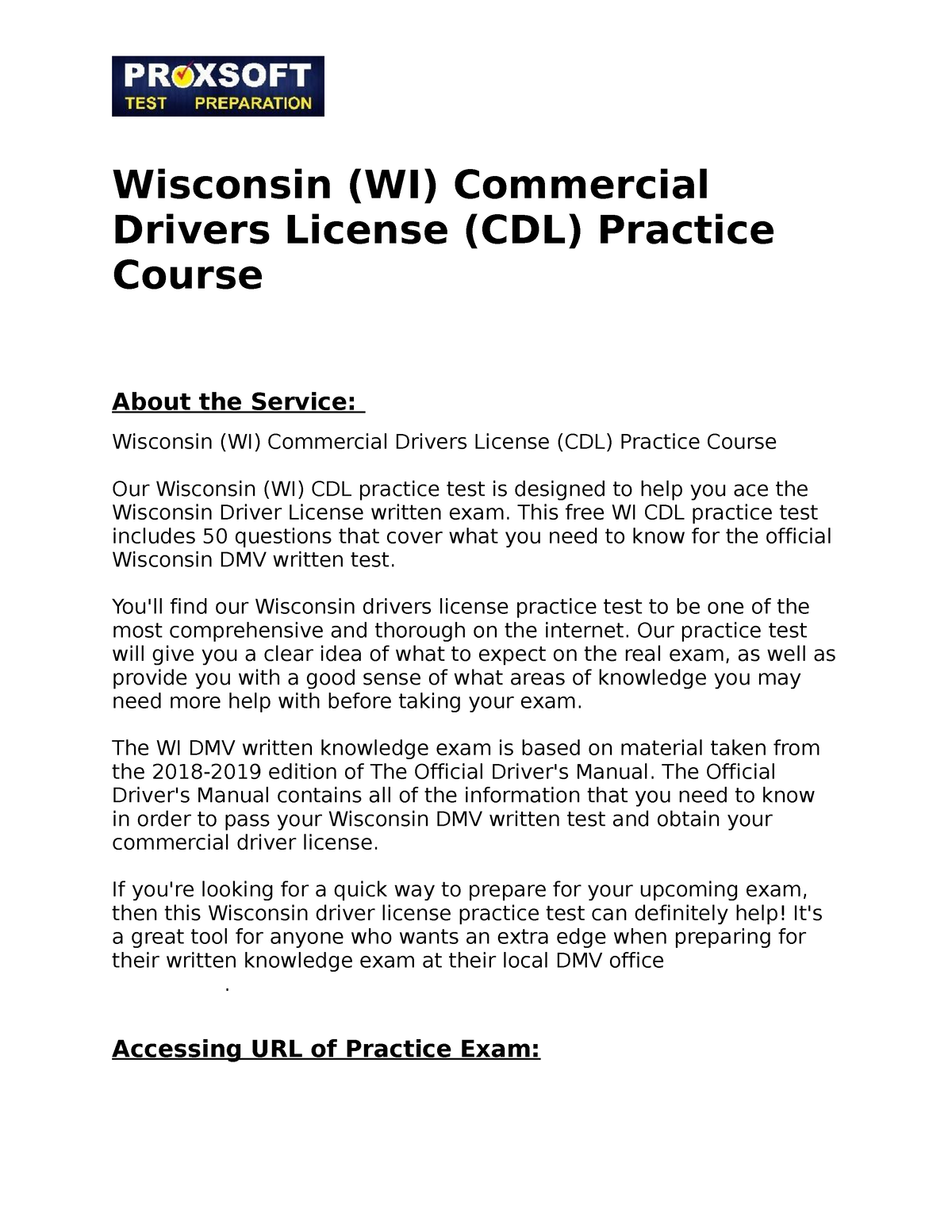 Wisconsin (WI) Commercial Drivers License (CDL) Practice Course This