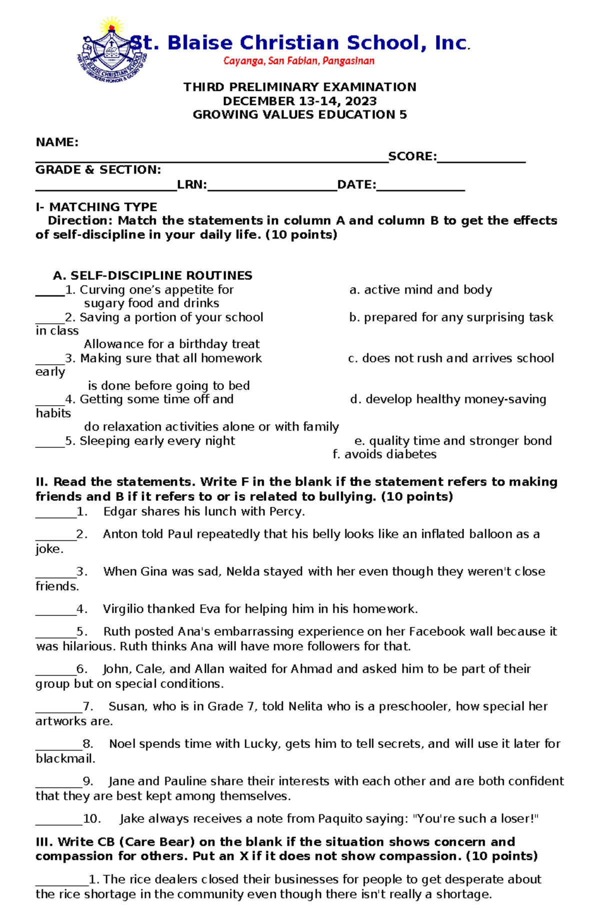 Lesson Plan Techniques and Lesson Plan Sample - St. Blaise Christian ...