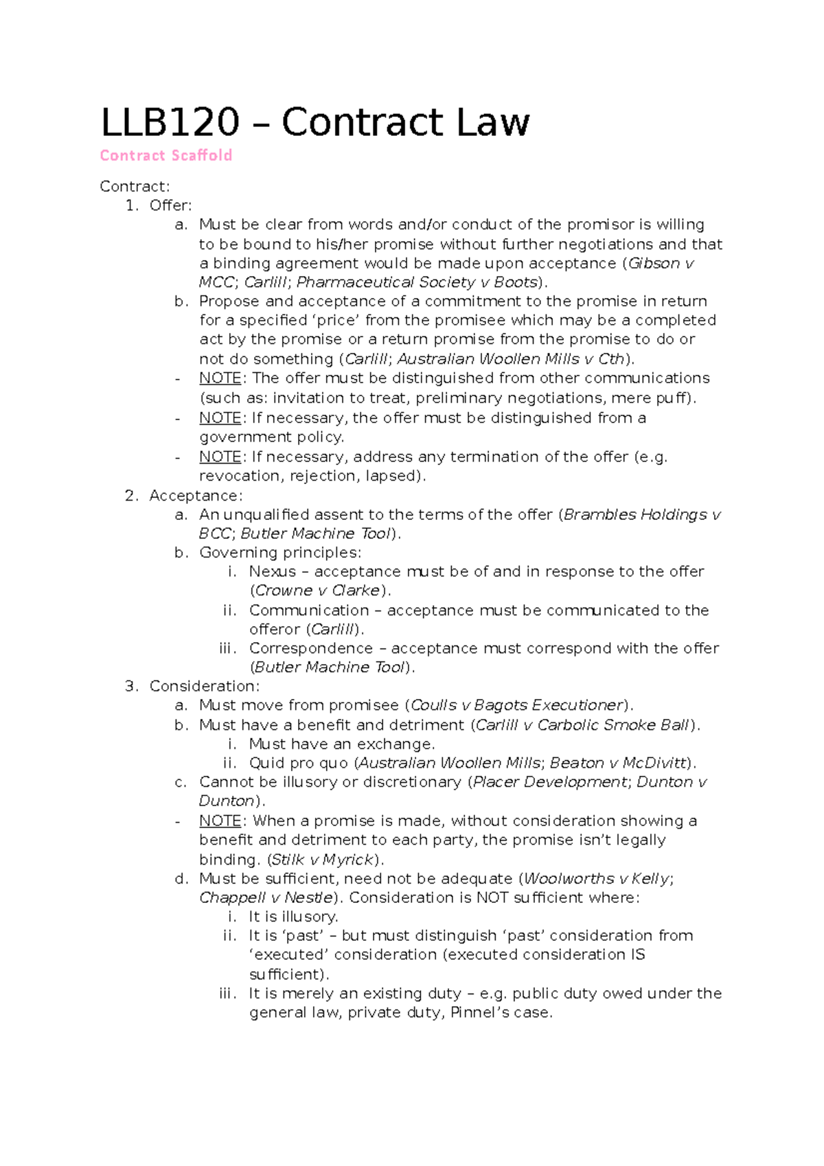 LLB120 - Problem Question Scaffold - LLB120 Contract Law Contract Scaff ...